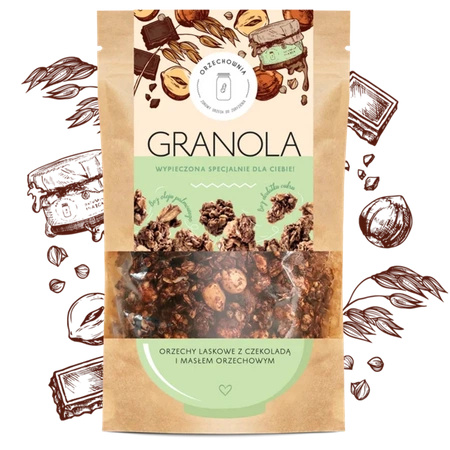 Granola orzechy laskowe z czekoladą i masłem orzechowym
